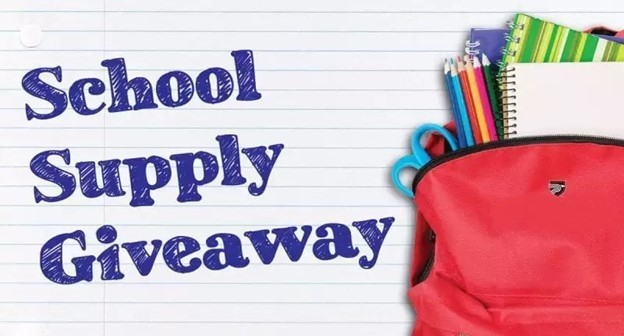 School Supply Giveaway - (Red backpack with supplies)