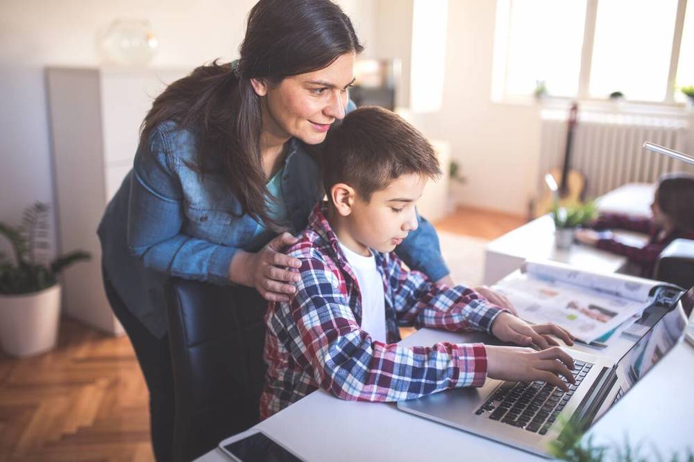 mother and son on Internet