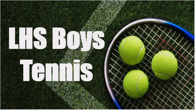 Tennis balls on a tennis racket. Text displayed says "LHS Boys Tennis"