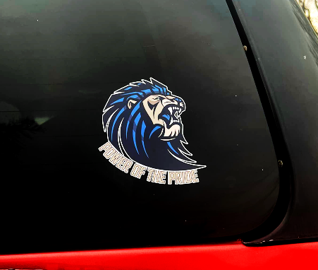 Bumper Sticker of a lions head with the words Power of the Pride underneath