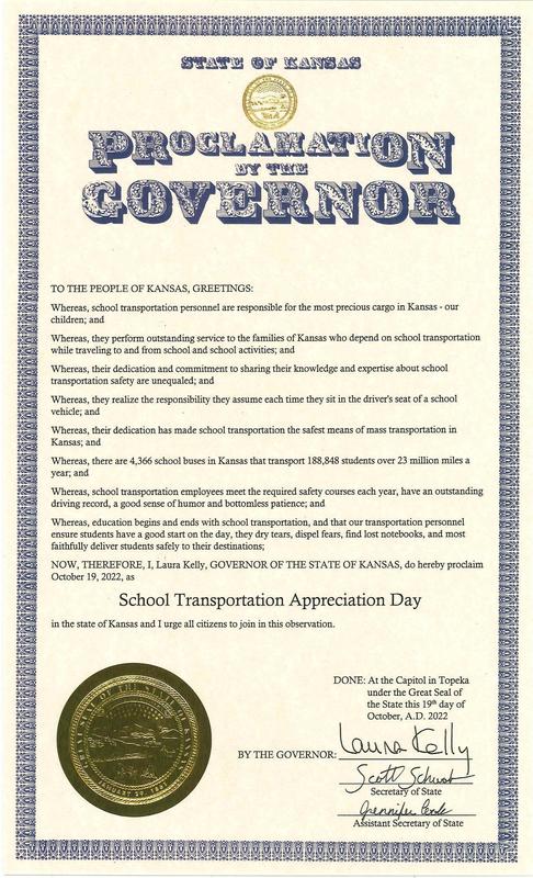 Proclamation by the Governor for School Transportation Day. PDF link above